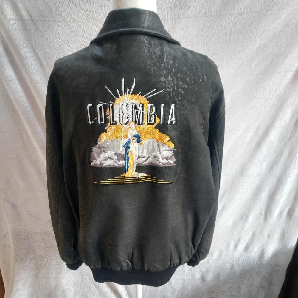 COLUMBIA PICTURES SONY PICTURES ENTERTAINMENT BLACK LEATHER CREW JACKET ORIGINAL